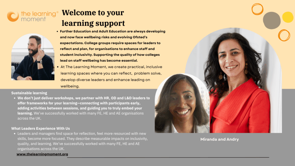 Welcoming text about how we work with you. 2 female culturally diverse faces leaders.